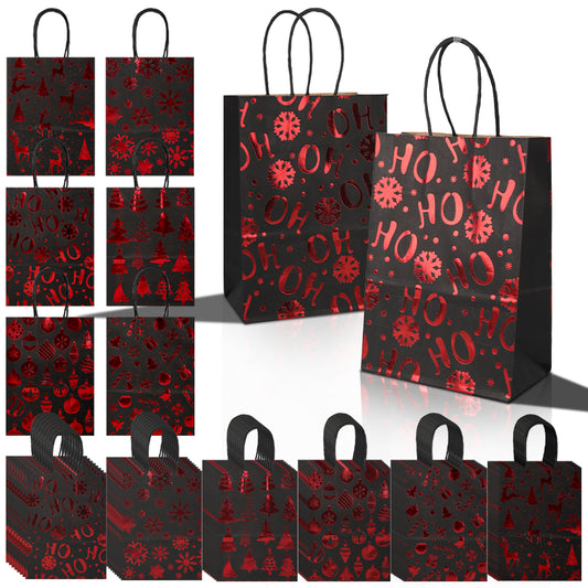 18/36pcs Black and Red Foil Christmas Gift Bags, Assorted Merry Christmas Patterns for Holiday Party Favor and Presents