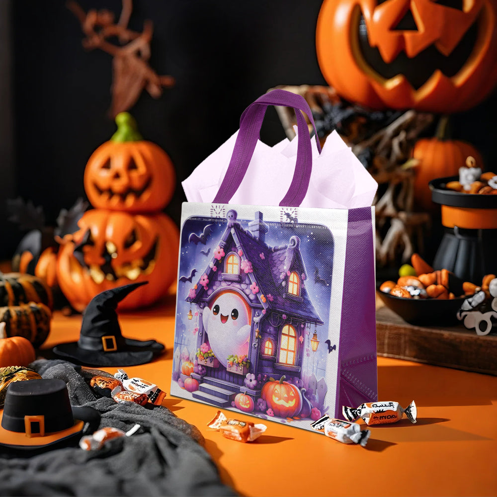 20/40pcs Halloween Treat Bags with Handles, Cute Ghost and Pumpkin Design, Trick or Treat Goodie Bags for Kids Party Favor Supplies