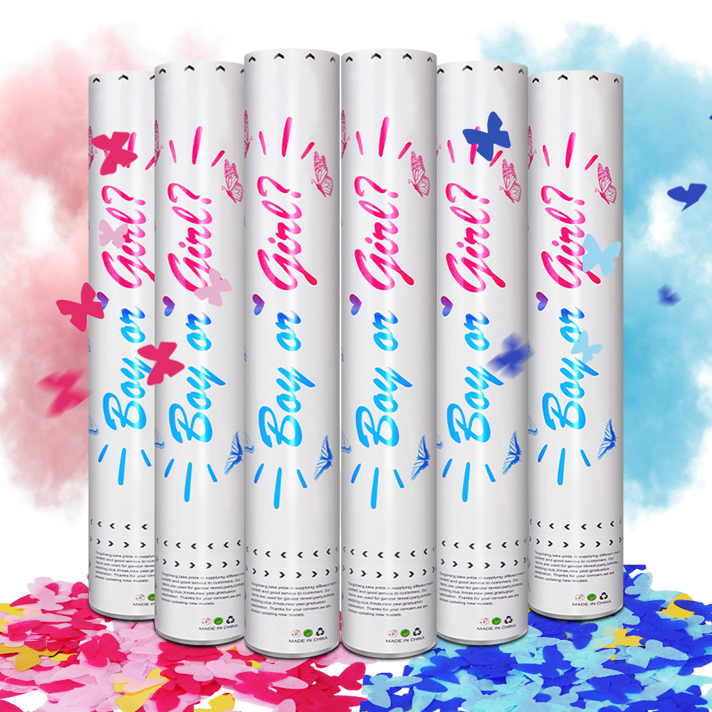 6/12pcs Gender Reveal Confetti Cannons, Pink and Blue Boy or Girl Party Poppers for Baby Shower Reveal Party Supplies, Fun Celebration Favors
