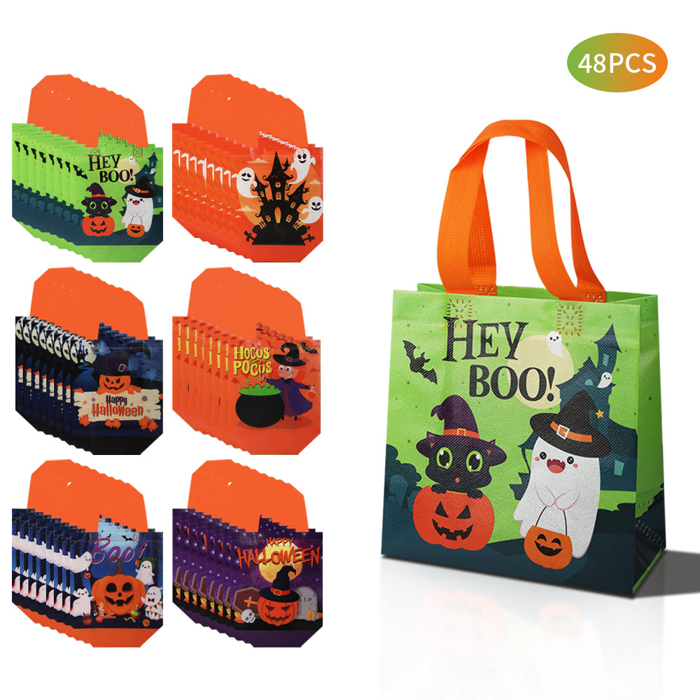 24/48pcs Halloween Goodie Bags, Trick or Treat Bags for Kids, Halloween Party Favors, Candy Bags, Non-Woven Reusable Gift Bags for Halloween Party Supplies
