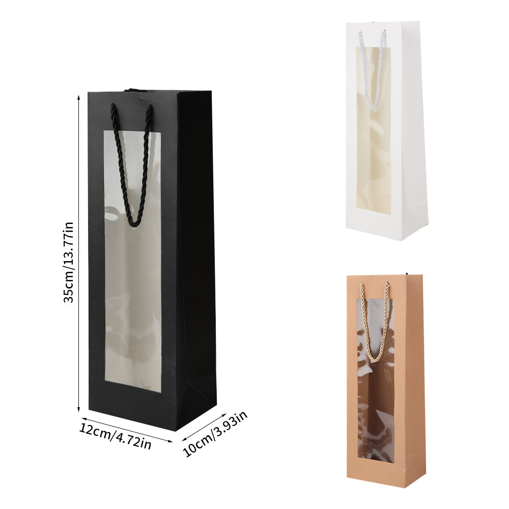 20pcs Wine Gift Bag with Clear Window, Kraft Paper Single Bottle Carrier with Rope Handle for Birthday, Wedding, Christmas Party