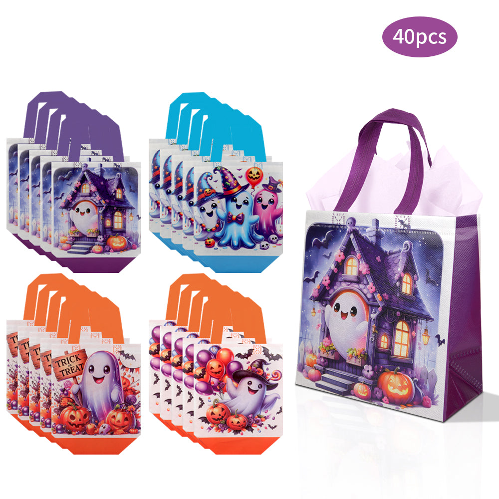 20/40pcs Halloween Treat Bags with Handles, Cute Ghost and Pumpkin Design, Trick or Treat Goodie Bags for Kids Party Favor Supplies