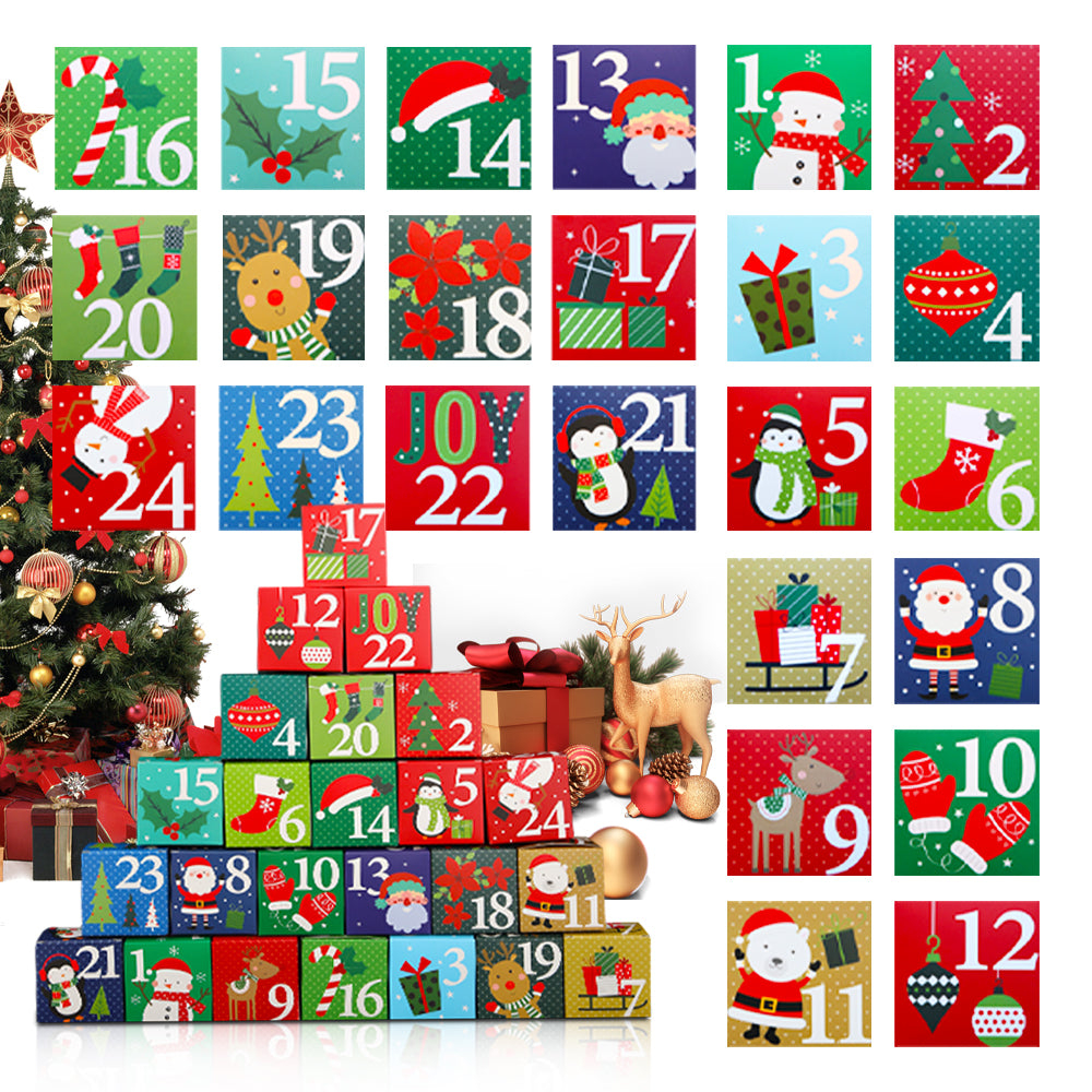 Christmas Advent Calendar Boxes, 24 Days Countdown to Christmas，Mini Gift Boxes for Candy Treats, Holiday Party Favors, Classroom Stuffers Decorations