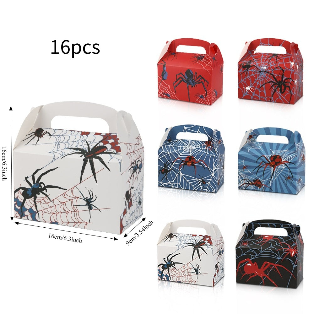 16/32pcs Halloween Spider Candy Boxes, Paper Gift Boxes for Kids' Parties, Halloween Gift Packaging Boxes with Handles