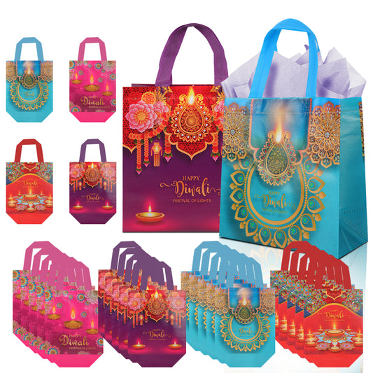 20/40pcs Happy Diwali Gift Bags, Diwali Party Favor Bags, Reusable Non-Woven Tote Bags for Festival of Lights, Diwali Return Gift Pouches