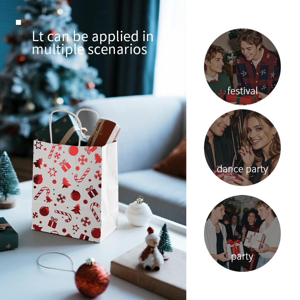 18/36pcs Assorted Christmas Gift Bags, Red and White Holiday Paper Bags for Kids Party Favor, Candy Cane Snowflake Reindeer Design