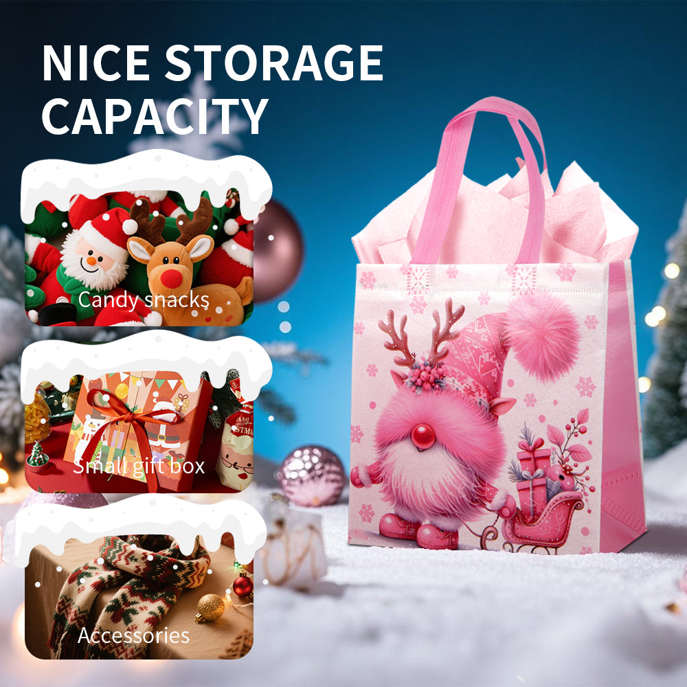 20/40pcs Pink Christmas Gnome Gift Bags, Cute Pinkmas Party Favor Bags for Girls Kids School Classroom, Non Woven Xmas Treat Bags