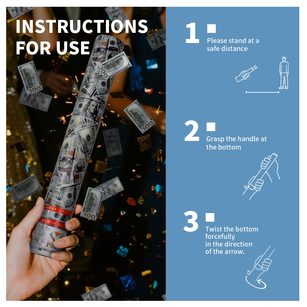 4/12pcs Money Confetti Cannon, Cash Poppers for Birthday, Graduation, New Year Eve Party Supplies, Fake 100 Dollar Bill Poppers for Surprise Gift
