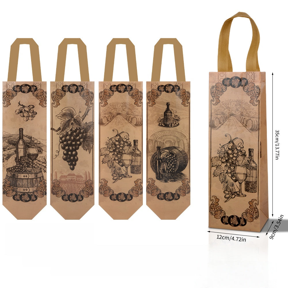 20pcs Vintage Wine Gift Bag, Reusable Non Woven Wine Tote Bag with Grape Design for Birthday, Wedding, Party