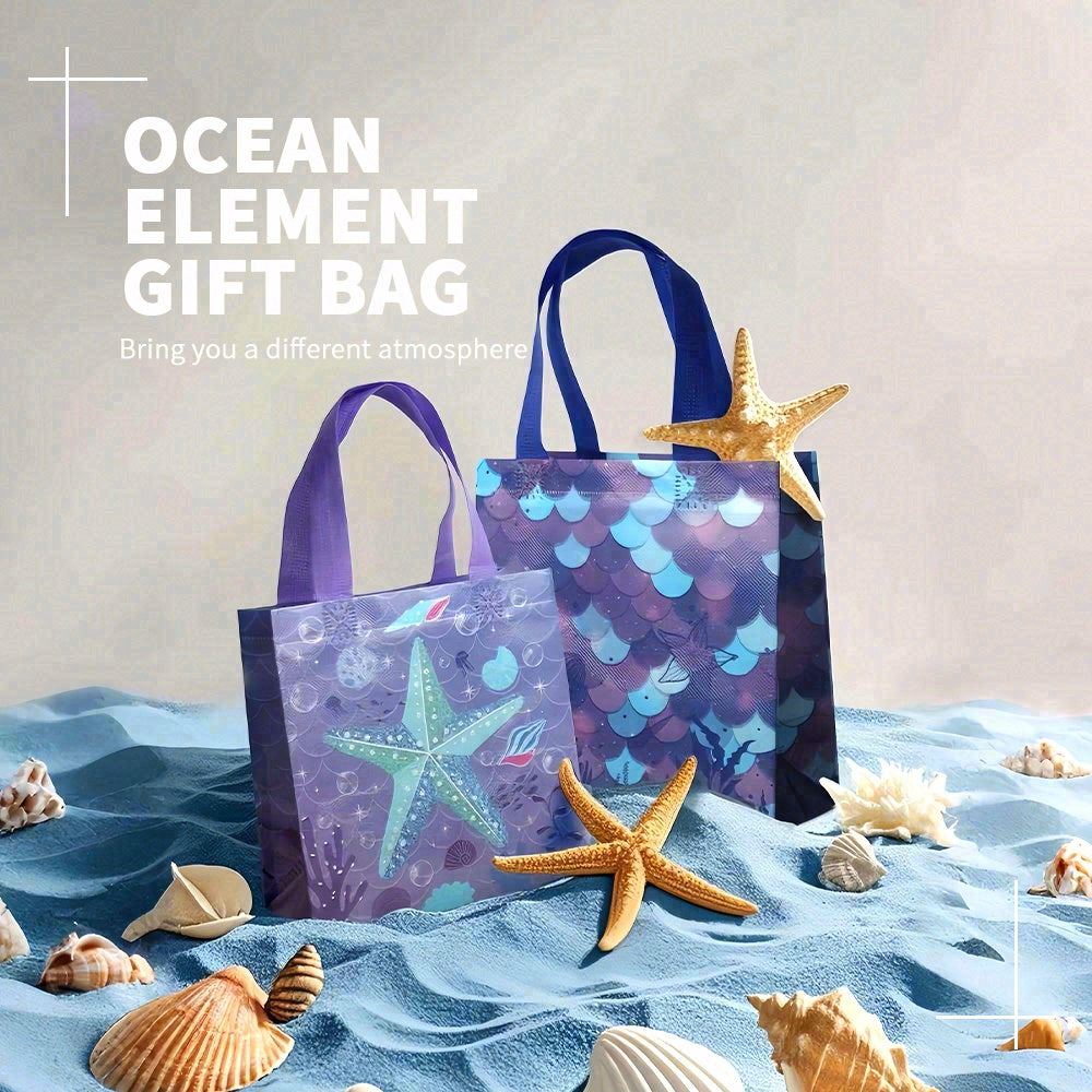 24/48pcs Mermaid Party Favor Bags, Under the Sea Theme Kids Birthday Party Supplies, Reusable Non Woven Goody Bags for Treats and Candy