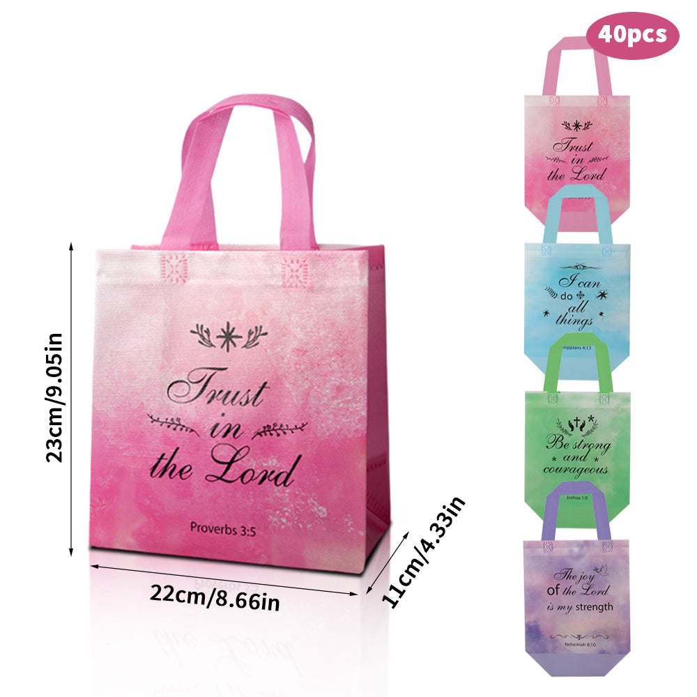 20/40pcs Christian Gift Bags with Bible Verses, Inspirational Faith Bags for Church Supplies, Party Favor Bags for Bible Study, Non Woven Tote Bags for Women