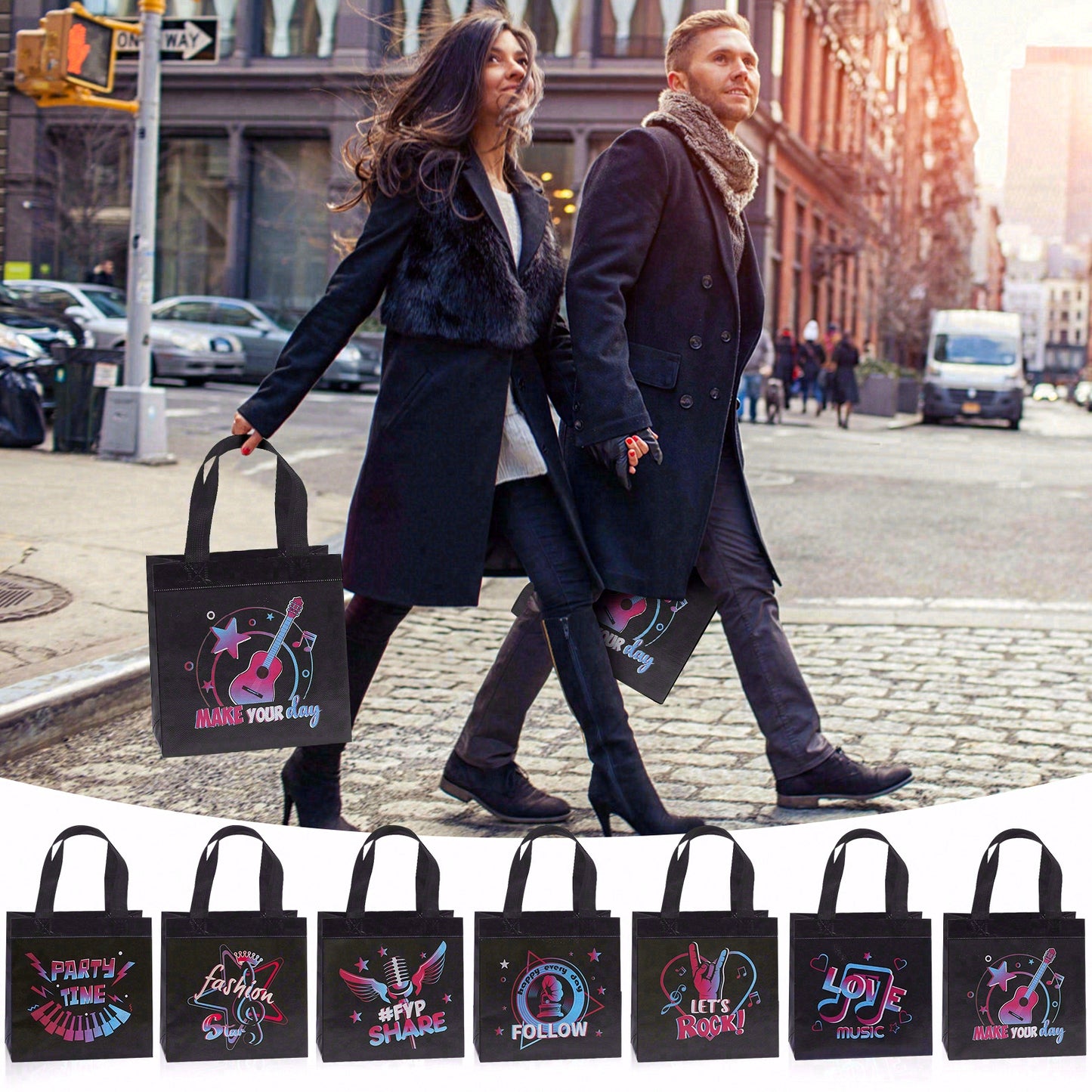 50pcs Music Party Favor Bags, Rock Concert Candy Bags, Non Woven Gift Bags for Birthday Party, Music Lover Party Supplies