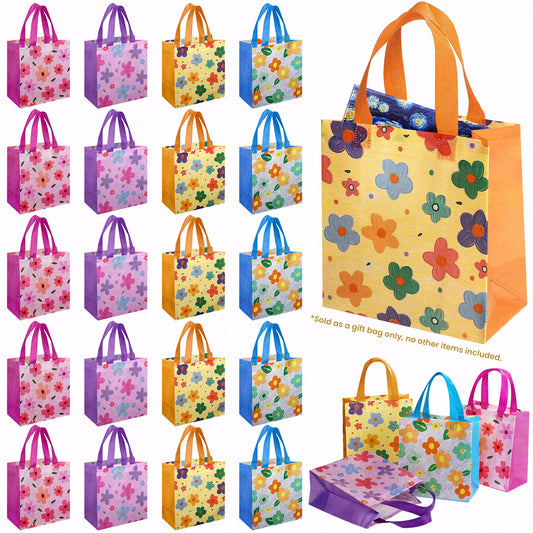 20/40pcs Floral Gift Bags, Small Flower Tote Bags for Birthday Party Favors, Cute Spring Wedding Gift Totes