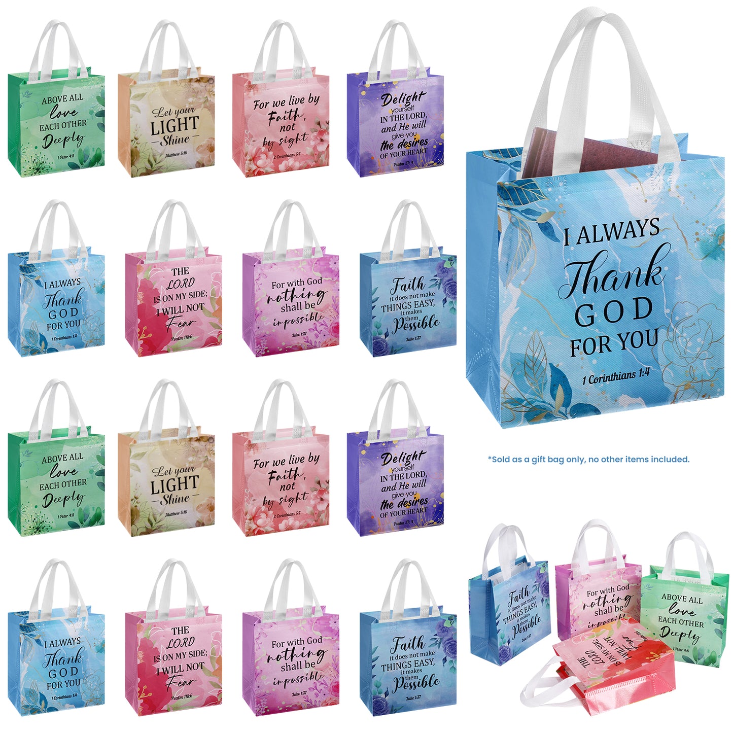16/40pcs Christian Gift Bags with Handles Bible Verse Church Baptism Party Bags Reusable Inspirational