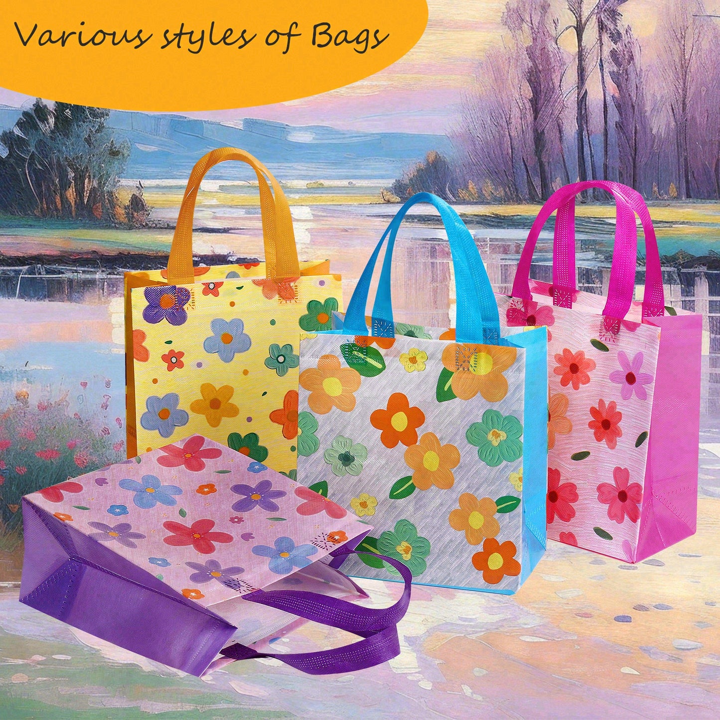 20/40pcs Floral Gift Bags, Small Flower Tote Bags for Birthday Party Favors, Cute Spring Wedding Gift Totes