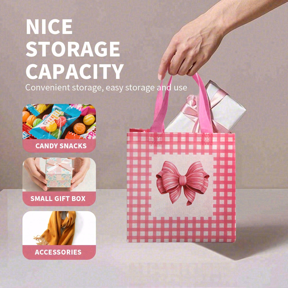 24/48pcs Pink Polka Dot Gift Bags with Bow, Reusable Non Woven Party Favor Bags for Birthday, Wedding, Baby Shower