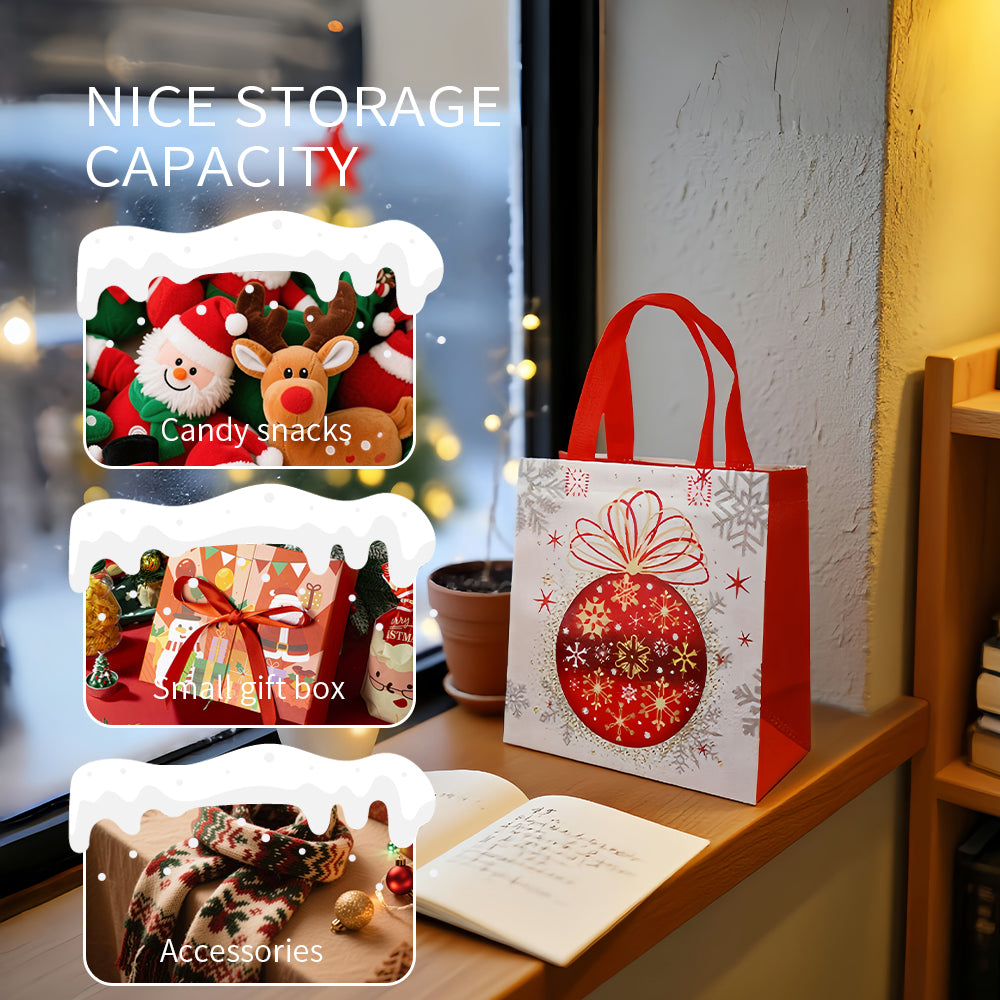 20/40pcs Christmas Gift Bags,Red and White Non Woven Holiday Party Favor Bags with Snowflake and Ornament Design for Kids Presents and Candy