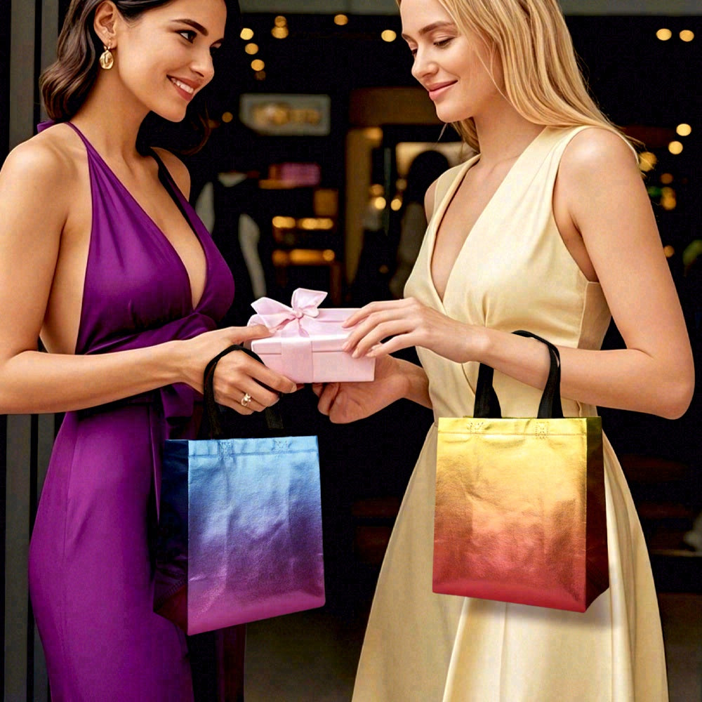 16/32pcs Holographic Gift Bags, Laser Rainbow Gradient Non-Woven Tote Bags with Handles for Birthday, Wedding, Christmas Party Favor Supplies