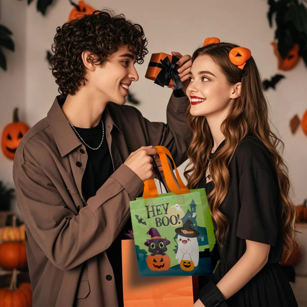 24/48pcs Halloween Goodie Bags, Trick or Treat Bags for Kids, Halloween Party Favors, Candy Bags, Non-Woven Reusable Gift Bags for Halloween Party Supplies