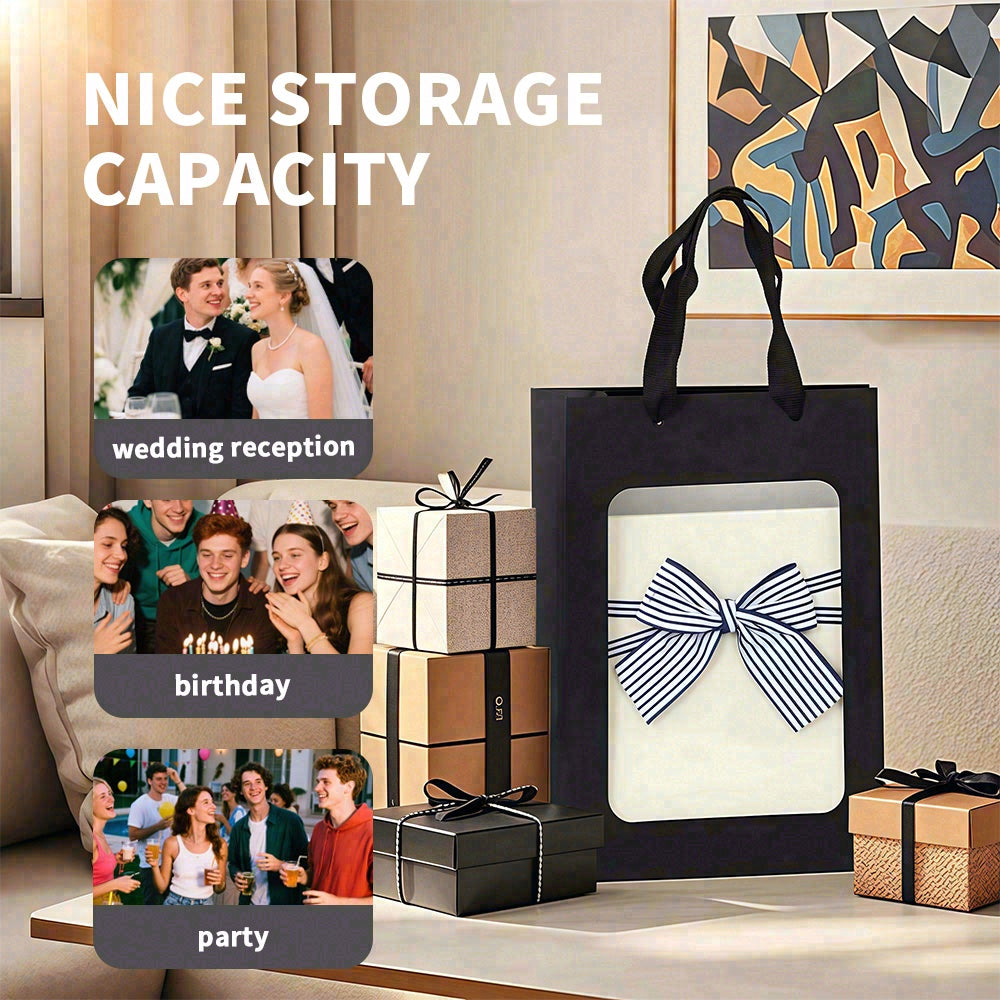 6/12pcs Black Clear Window Gift Bags, Small Paper Party Favor Bags for Halloween, Cookies, Candy