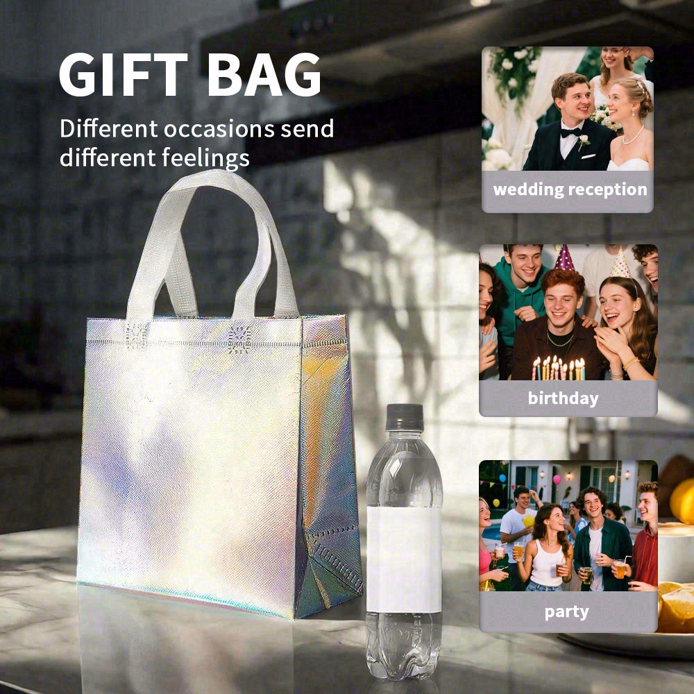 16/32pcs Holographic Gift Bags for Birthday Party, Iridescent Laser Tote Bags, Wedding Favor Bags, Reusable Silver Party Goodie Bags