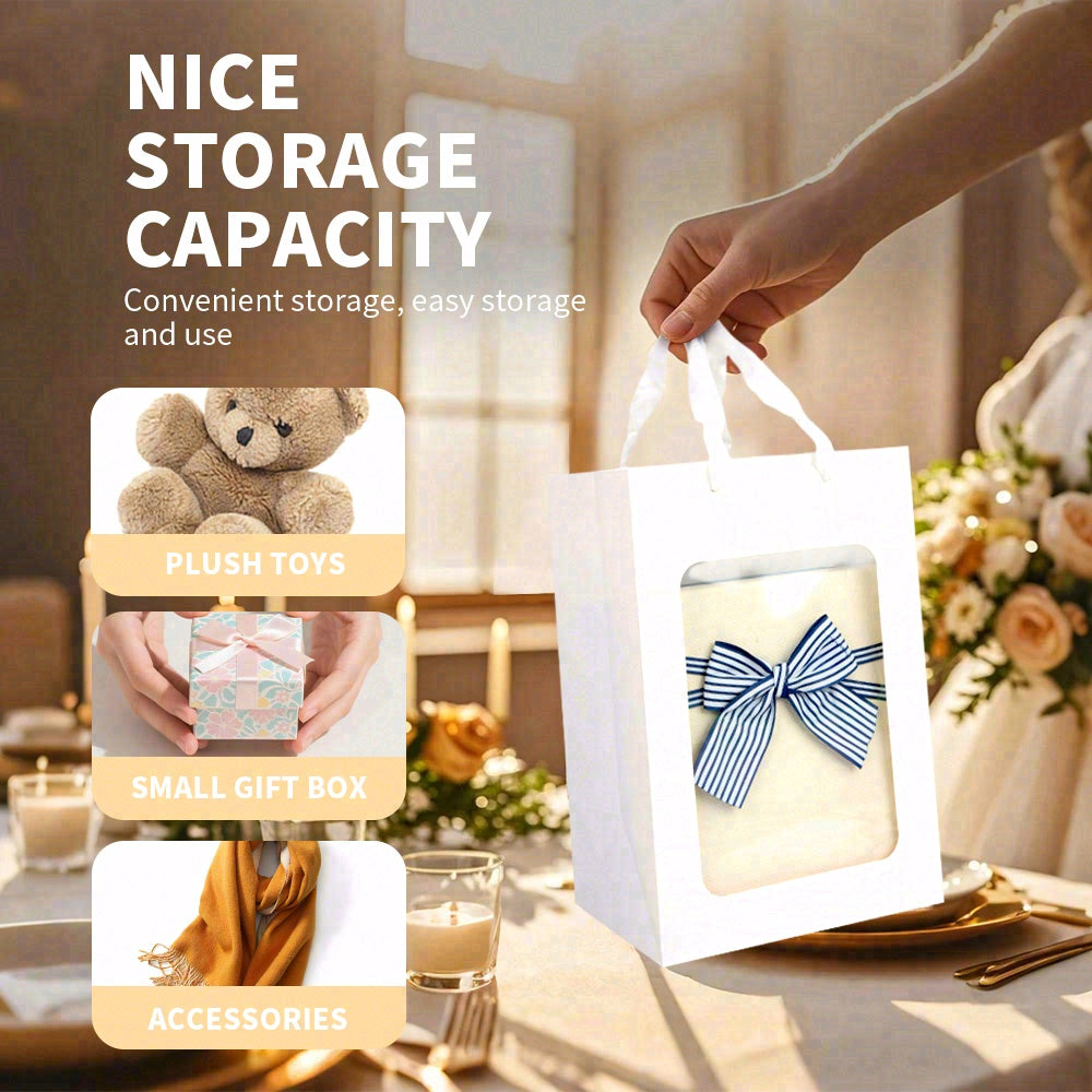 6/12pcs Clear Window Gift Bags, White Paper Party Favor Bags for Wedding, Birthday, Candy, Cookies, Bakery Packaging