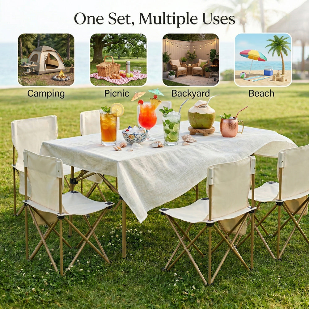 7 Piece Outdoor Folding Table and Chairs Set, Heavy Duty Aluminum Picnic Table with 6 Folding Chairs, Portable Camping Gear for Backyard, Beach, BBQ, Patio (with Carry Bag)