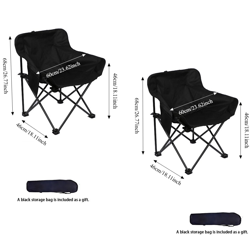 2 Piece Portable Camping Chairs, Lightweight Folding Camp Chairs with Carry Bag for Outdoor, Beach, Picnic, Tailgate(Black)