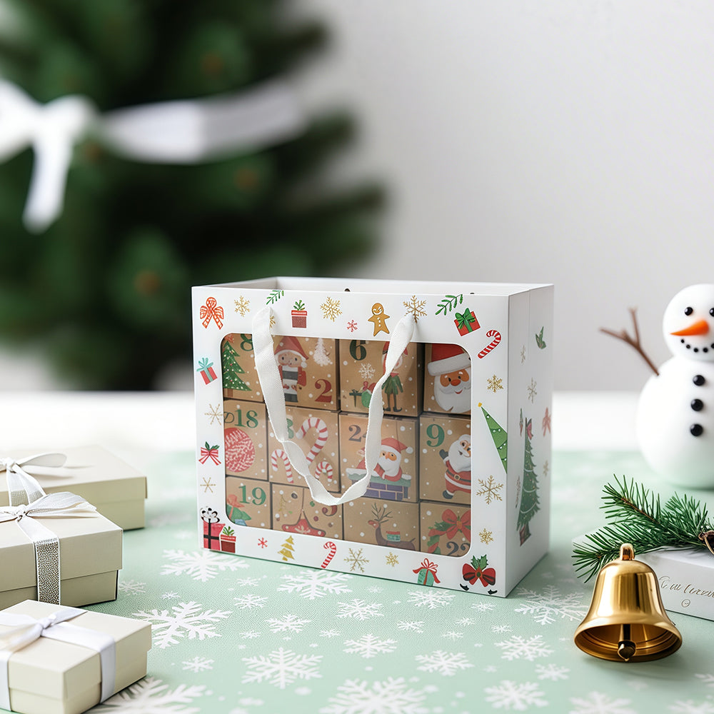 5/20pcs Christmas Gift Bags with Clear Window, Holiday Party Favor Bags for Cookies and Candy