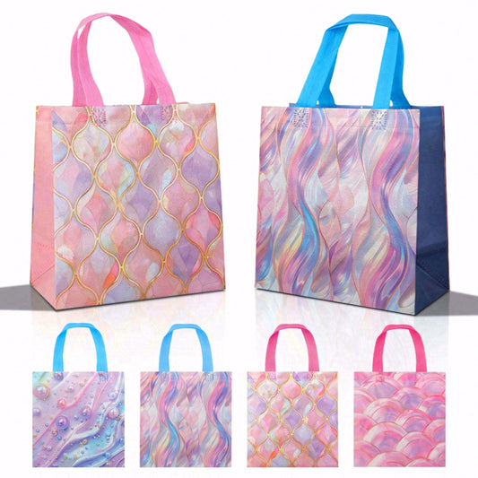 20/40pcs Dreamy Abstract Art Gift Bags with Pearl Design, Iridescent Pink Purple Boutique Bags for Birthday, Baby Shower, Graduation