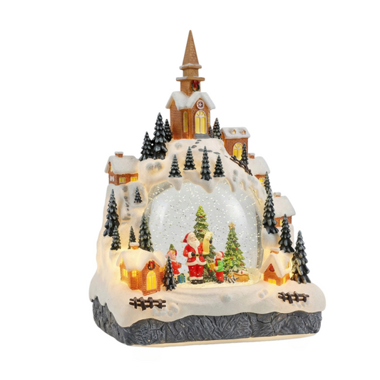 1 Piece Christmas Village Decoration, Musical Snow Globe with LED Lights, Lighted Winter Wonderland Scene with Church and Santa Claus, Tabletop Christmas Decor for Home