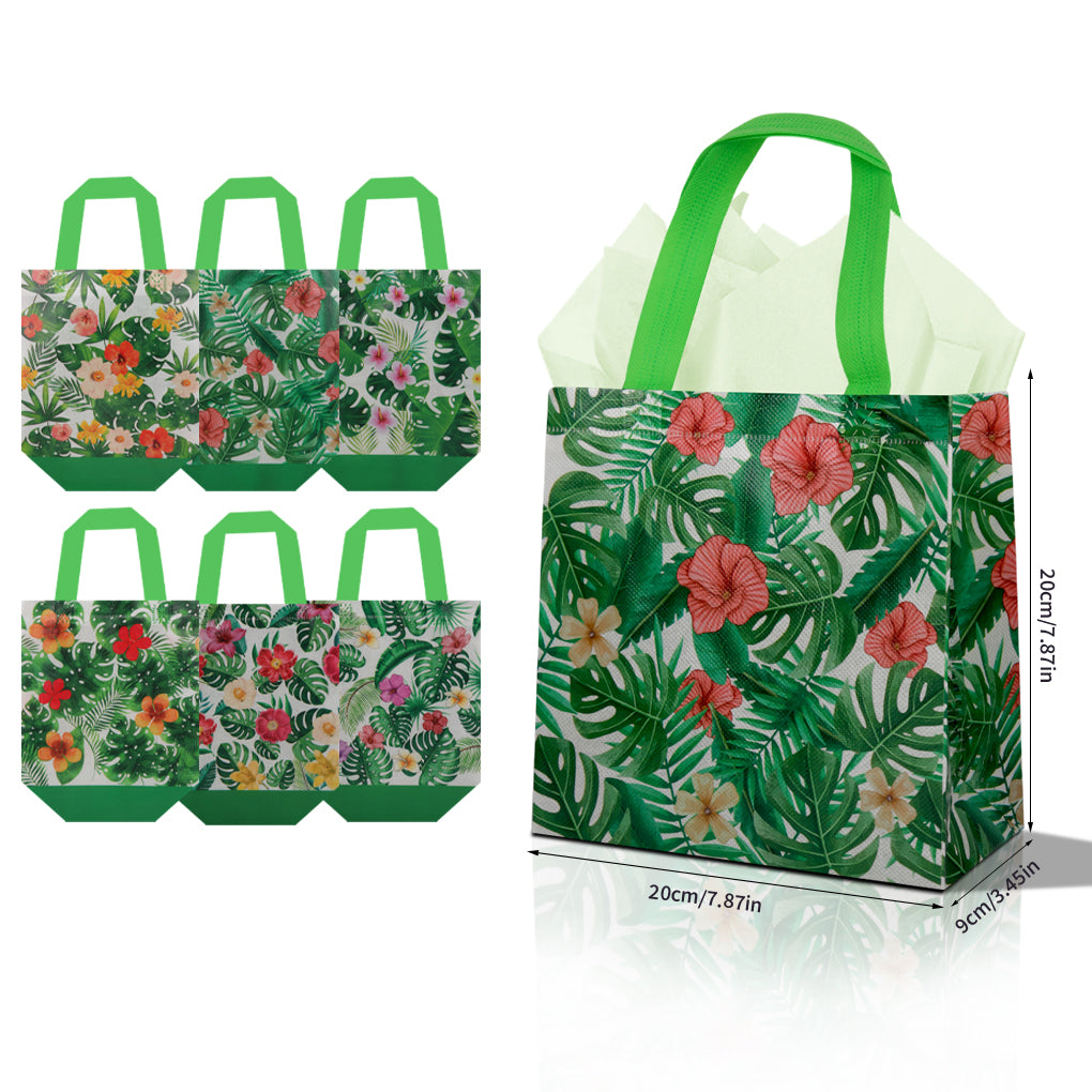 24/48pcs Tropical Gift Bags with Handles, Hawaiian Luau Party Favor Bags, Hibiscus and Monstera Summer Birthday Wedding Goody Bags for Candy Treats