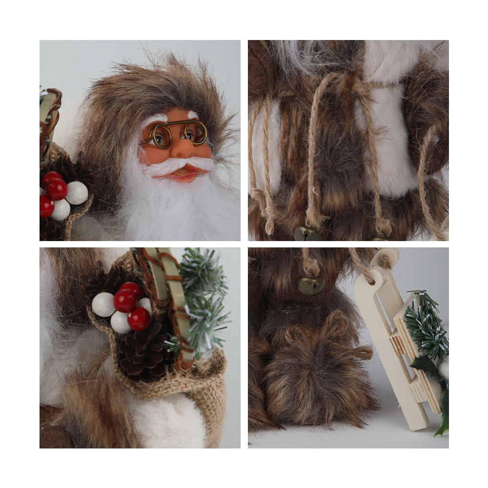 15.7In Rustic Santa Claus Figurine with Sled, Primitive Christmas Decoration for Tabletop Mantel, Farmhouse Holiday Home Decor