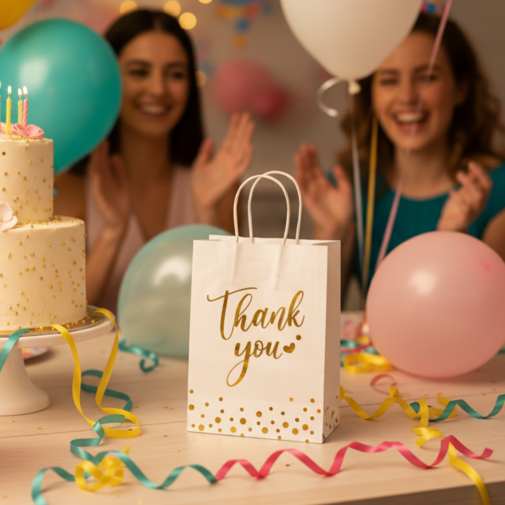 24/48pcs Thank You Gift Bags, White Gold Foil Paper Bags with Handles for Wedding Favor, Birthday Party, Baby Shower, Christmas