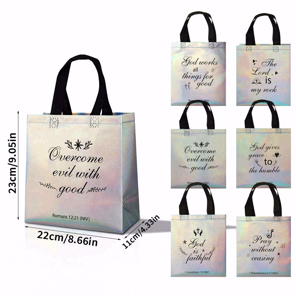 16/32pcs Christian Gift Bags with Bible Verses, Holographic Iridescent Tote Bags for Church, Bible Study, Easter, Christmas, Religious Party Favors