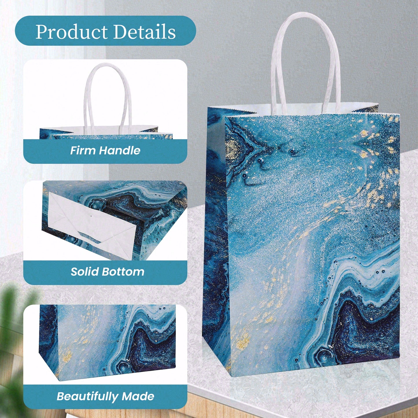 20/40pcs Marble Gift Bags,Luxury Marble Party Favor Bags for Wedding Bridal Shower Birthday Holiday, Blue Black Pink Gold Design,