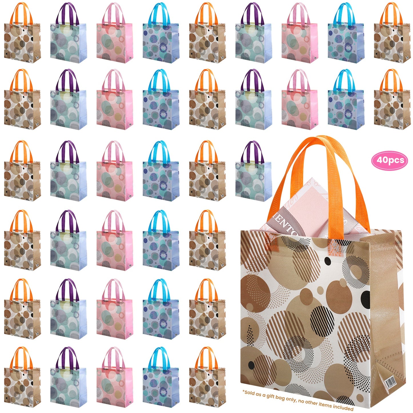 20/40pcs Reusable Gift Bags with Handles, Non Woven Tote Bags for Birthday Party Favor, Christmas Shopping Totes