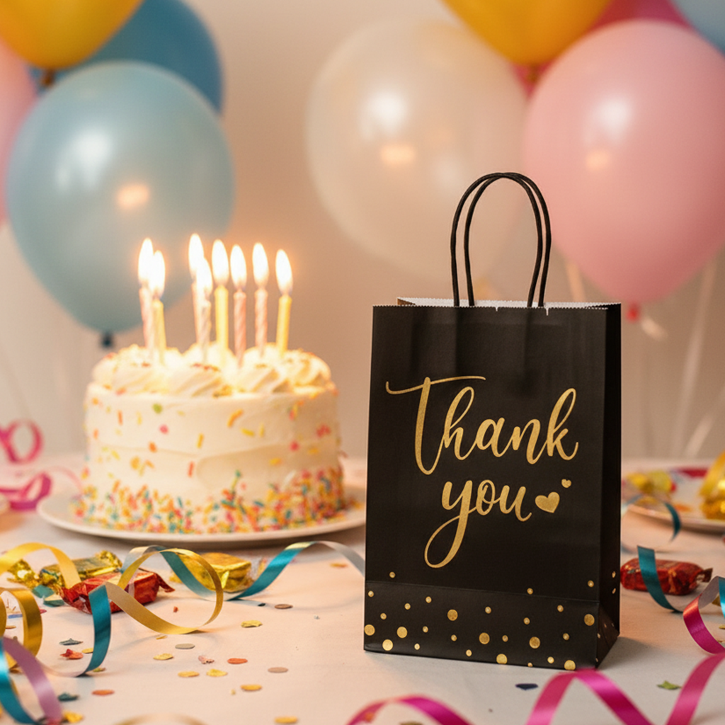 24/48pcs Black and Gold Thank You Gift Bags, Luxury Paper Gift Bags with Handles for Birthday, Wedding, Christmas Party