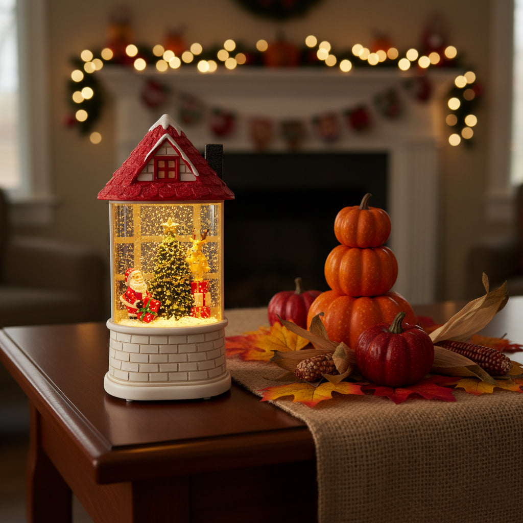 1 Piece Lighted Christmas House Decoration, LED Tabletop Christmas Village with Santa and Reindeer, Battery Operated Indoor Holiday Decor for Home Office Table Centerpiece
