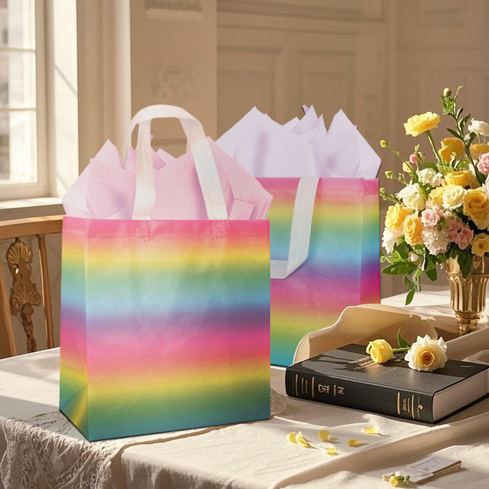 20/40pcs Rainbow Gift Bags, Non Woven Reusable Party Favor Bags with Handles for Birthday, Easter