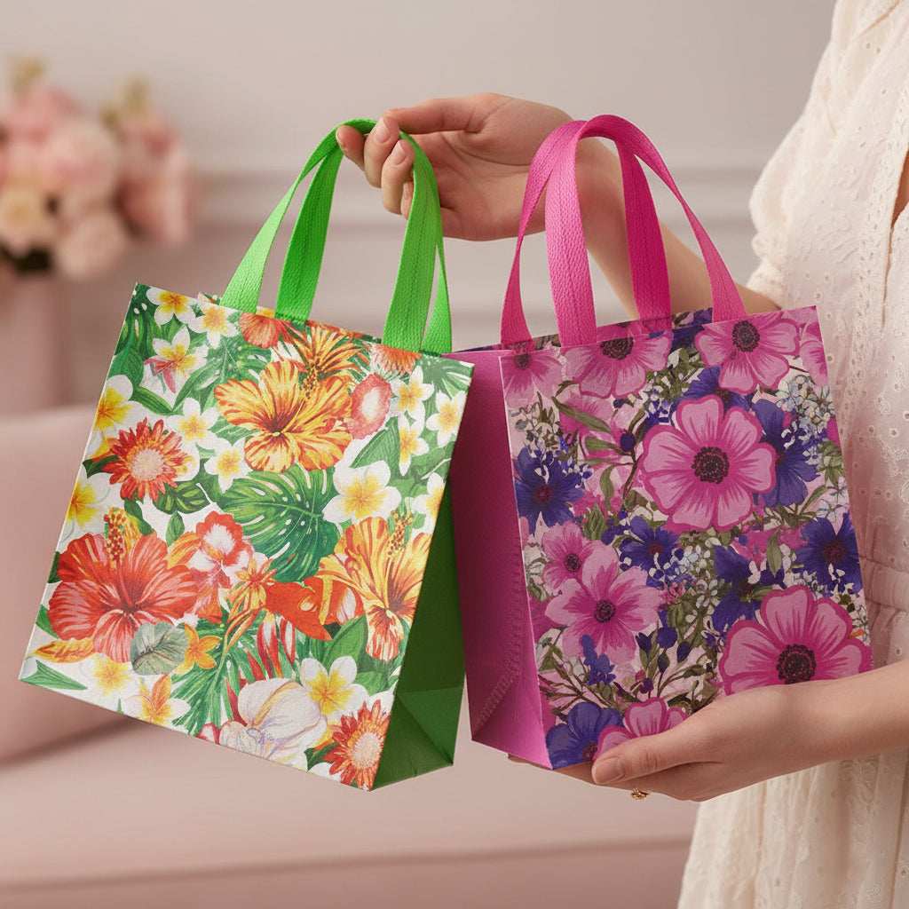 20/40 Pcs Gift Bags with Vibrant Floral Patterns, Perfect for Bridal Showers, Spring Picnics—Portable Non-woven Bags, Ideal Gifts for Mother’s Day, Birthday Parties, Weddings and More Occasions