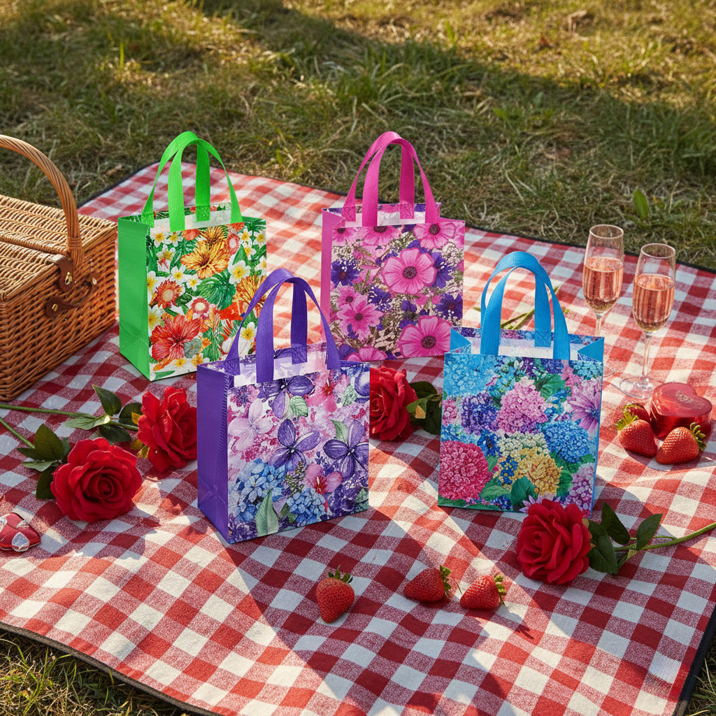 20/40 Pcs Gift Bags with Vibrant Floral Patterns, Perfect for Bridal Showers, Spring Picnics—Portable Non-woven Bags, Ideal Gifts for Mother’s Day, Birthday Parties, Weddings and More Occasions