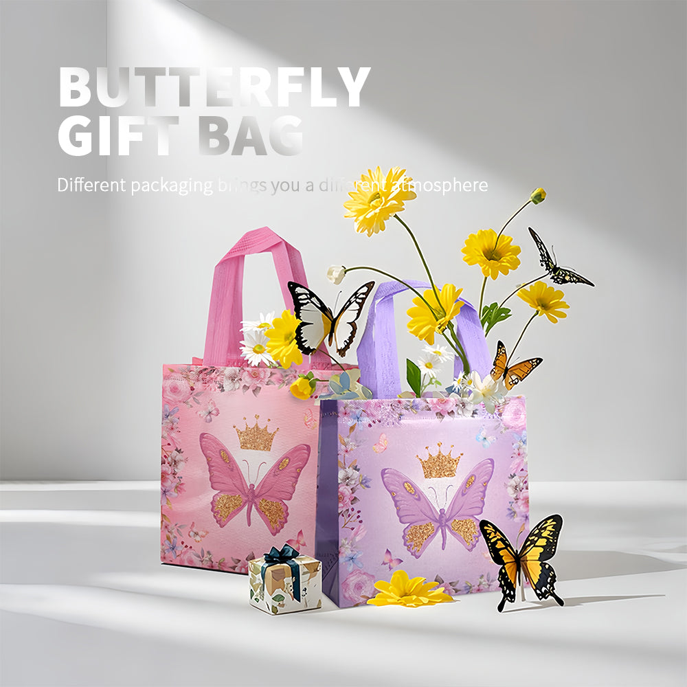 24/48pcs Butterfly Party Favor Bags, Princess Goodie Bags for Kids Birthday Party, Pink Purple Butterfly Crown Gift Bags for Girls