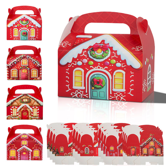 16/32pcs Christmas Gingerbread House Gift Box,Holiday Party Favor Boxes for Candy, Cookies,Christmas Gift Packaging