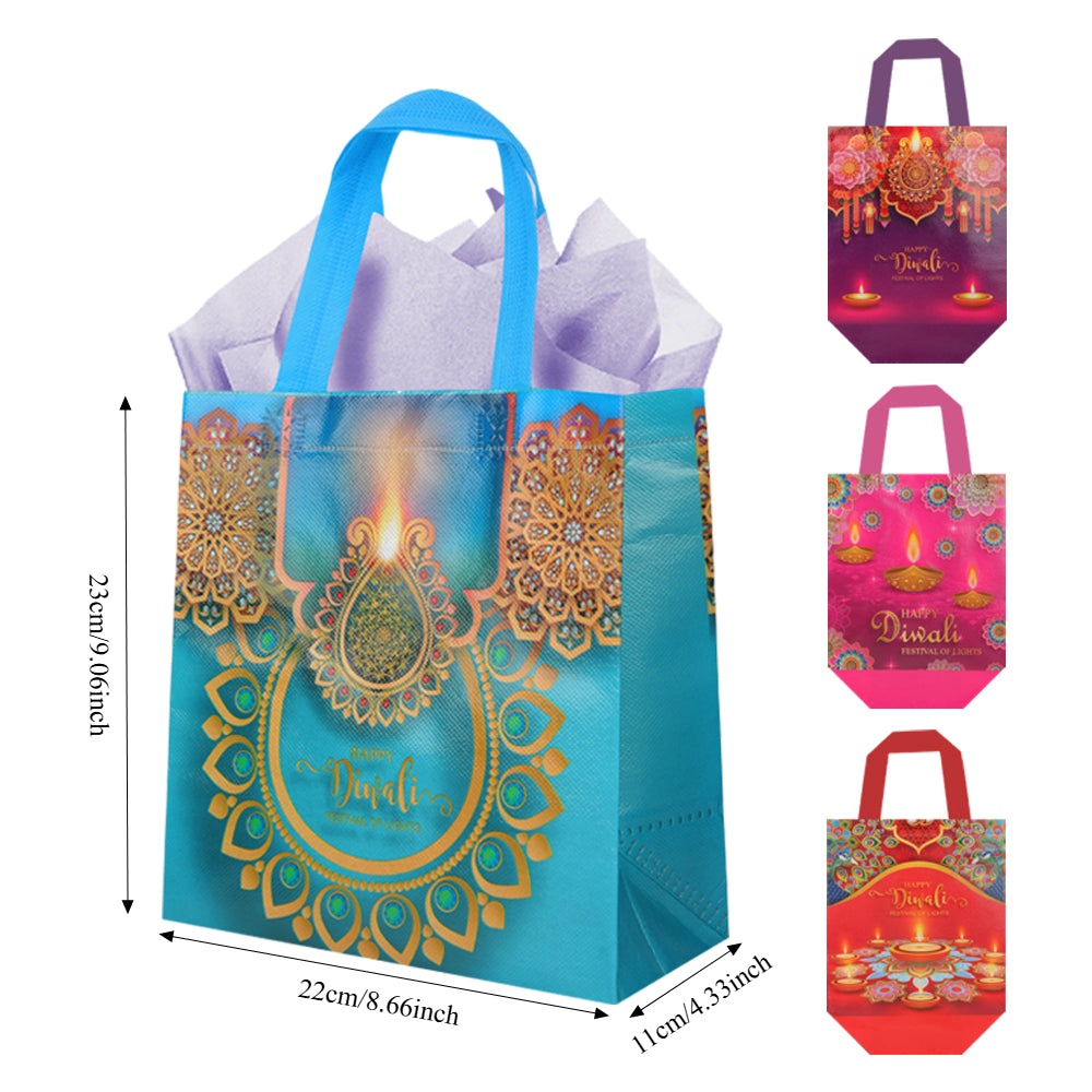 20/40pcs Happy Diwali Gift Bags, Diwali Party Favor Bags, Reusable Non-Woven Tote Bags for Festival of Lights, Diwali Return Gift Pouches