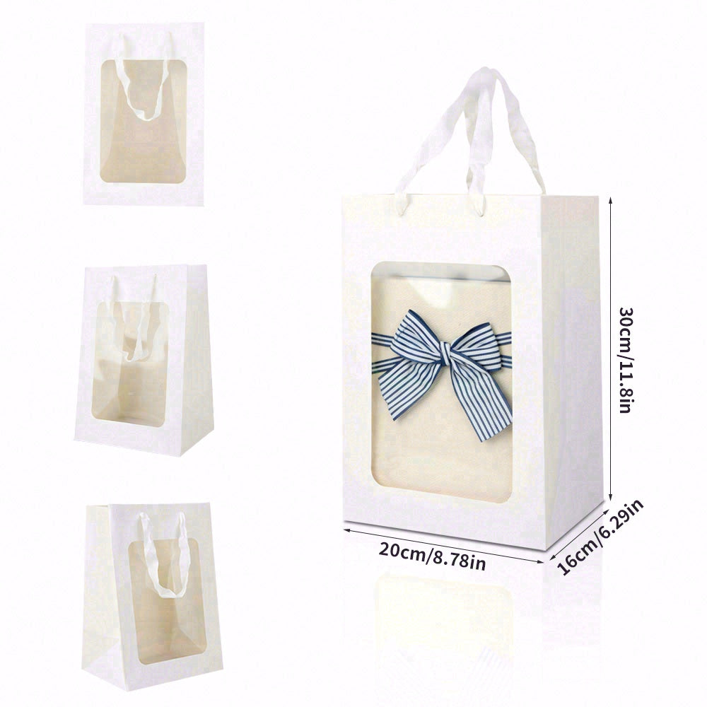 6/12pcs Clear Window Gift Bags, White Paper Party Favor Bags for Wedding, Birthday, Candy, Cookies, Bakery Packaging