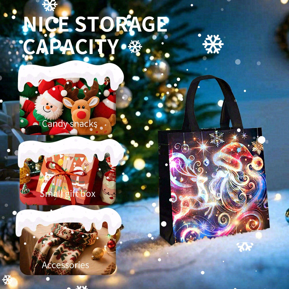16/32pcs Reusable Non Woven Christmas Gift Bags with Santa, Reindeer and Snowman Design for Holiday Party Favors