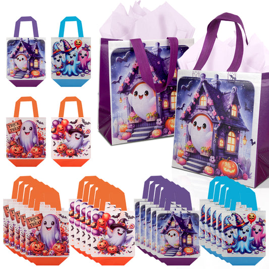 20/40pcs Halloween Treat Bags with Handles, Cute Ghost and Pumpkin Design, Trick or Treat Goodie Bags for Kids Party Favor Supplies