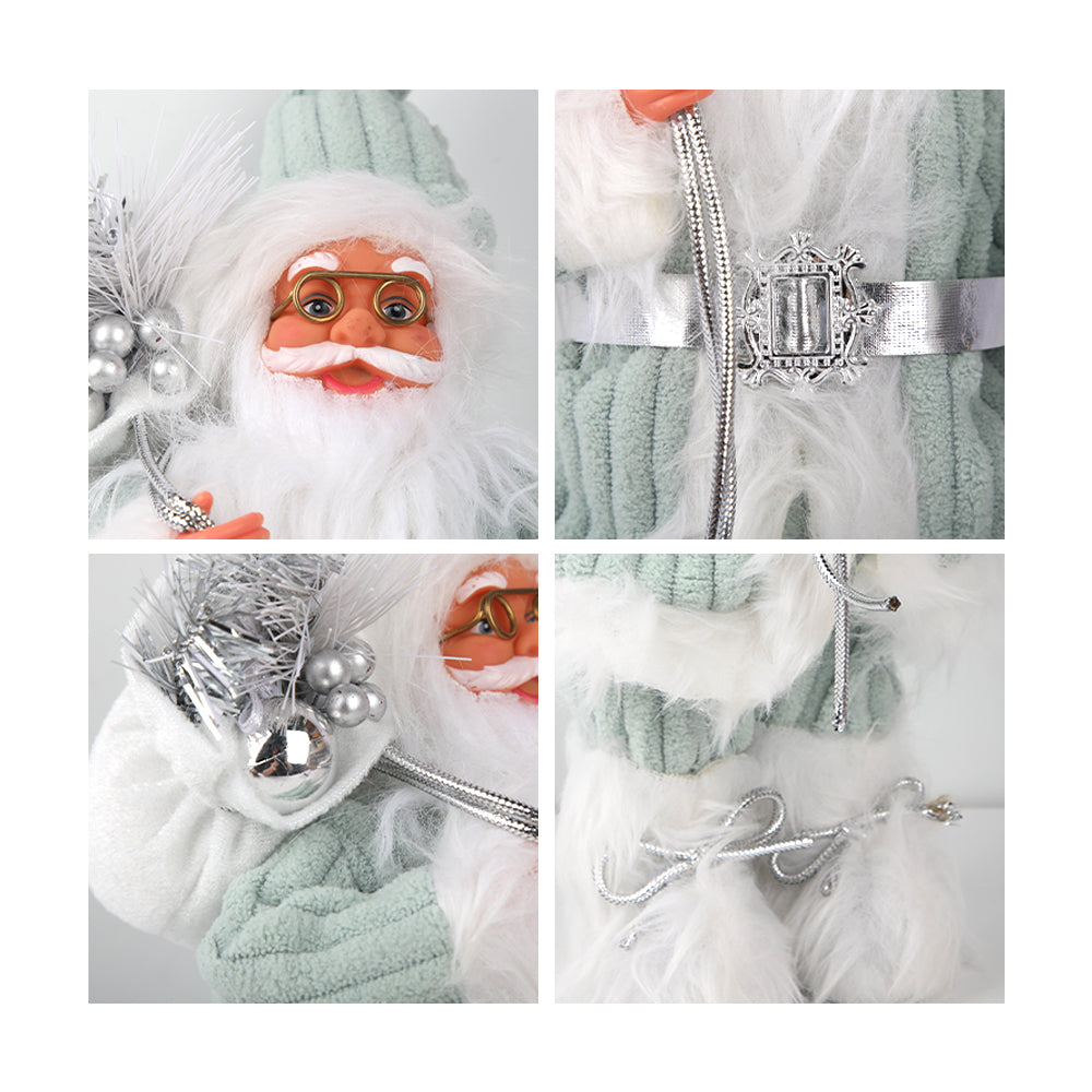 15.7in Christmas Santa Claus Figurine, Knit Sweater Santa with Bell, Cute Tabletop Decoration for Home, Office, Mantel, and Shelf