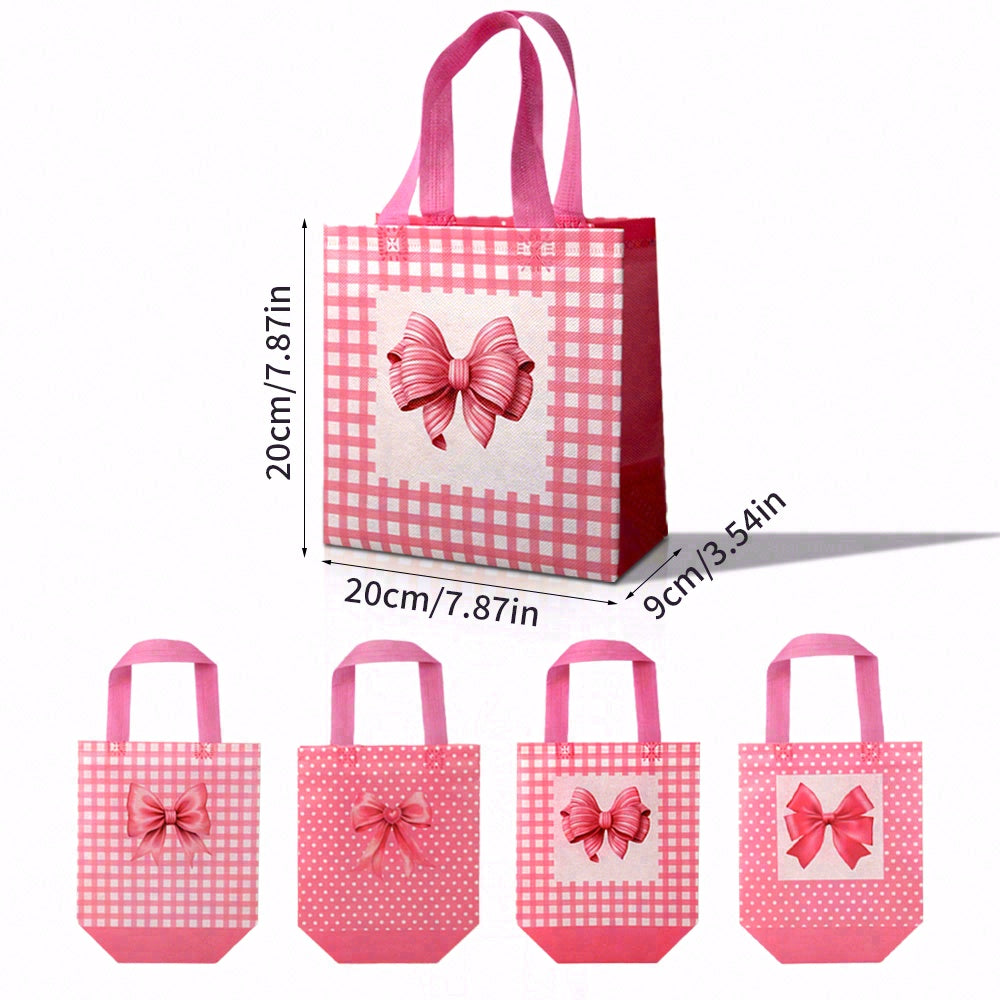 24/48pcs Pink Polka Dot Gift Bags with Bow, Reusable Non Woven Party Favor Bags for Birthday, Wedding, Baby Shower